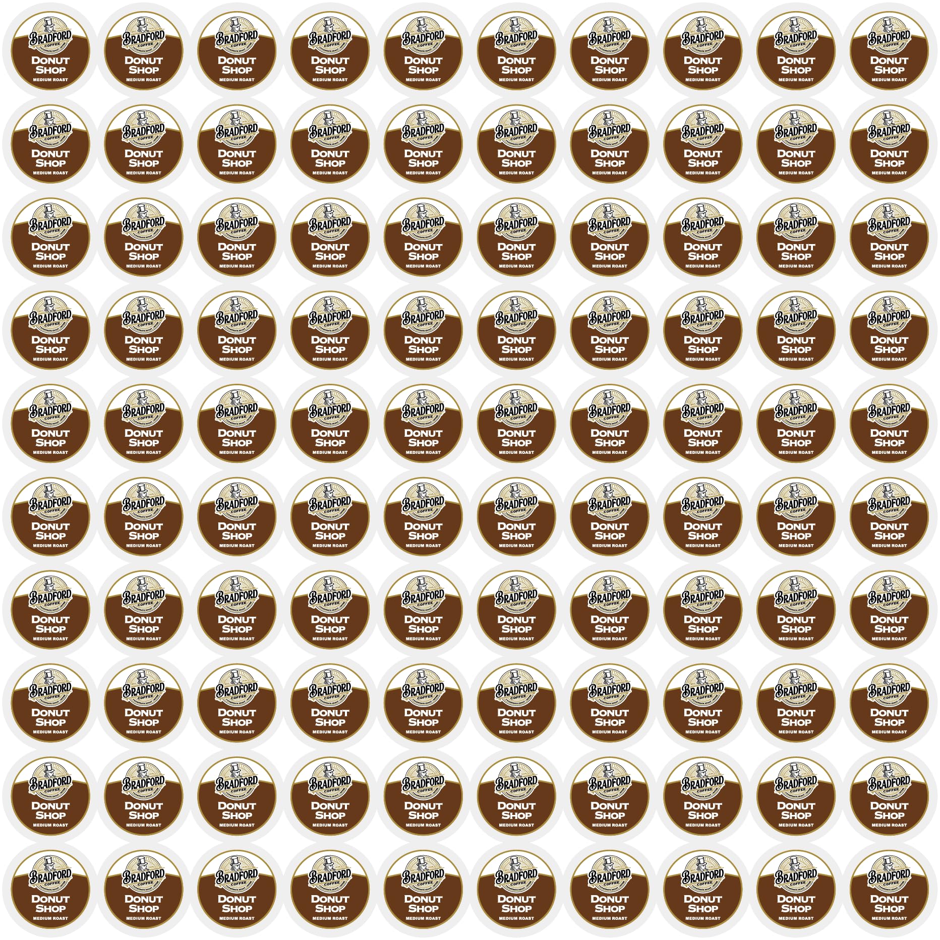 Bradford Coffee Donut Shop Medium Roast, 100% Arabica, 100 ct - Keurig Compatible, 20% More Coffee