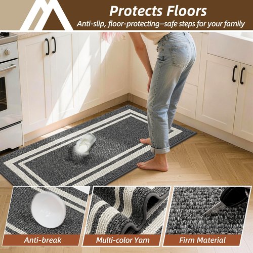 COSY HOMEER Kitchen Rugs Non-Slip 24x35/24x60 Inch Thick Polypropylene Standing Mat for Home Machine Washable, Black Frame