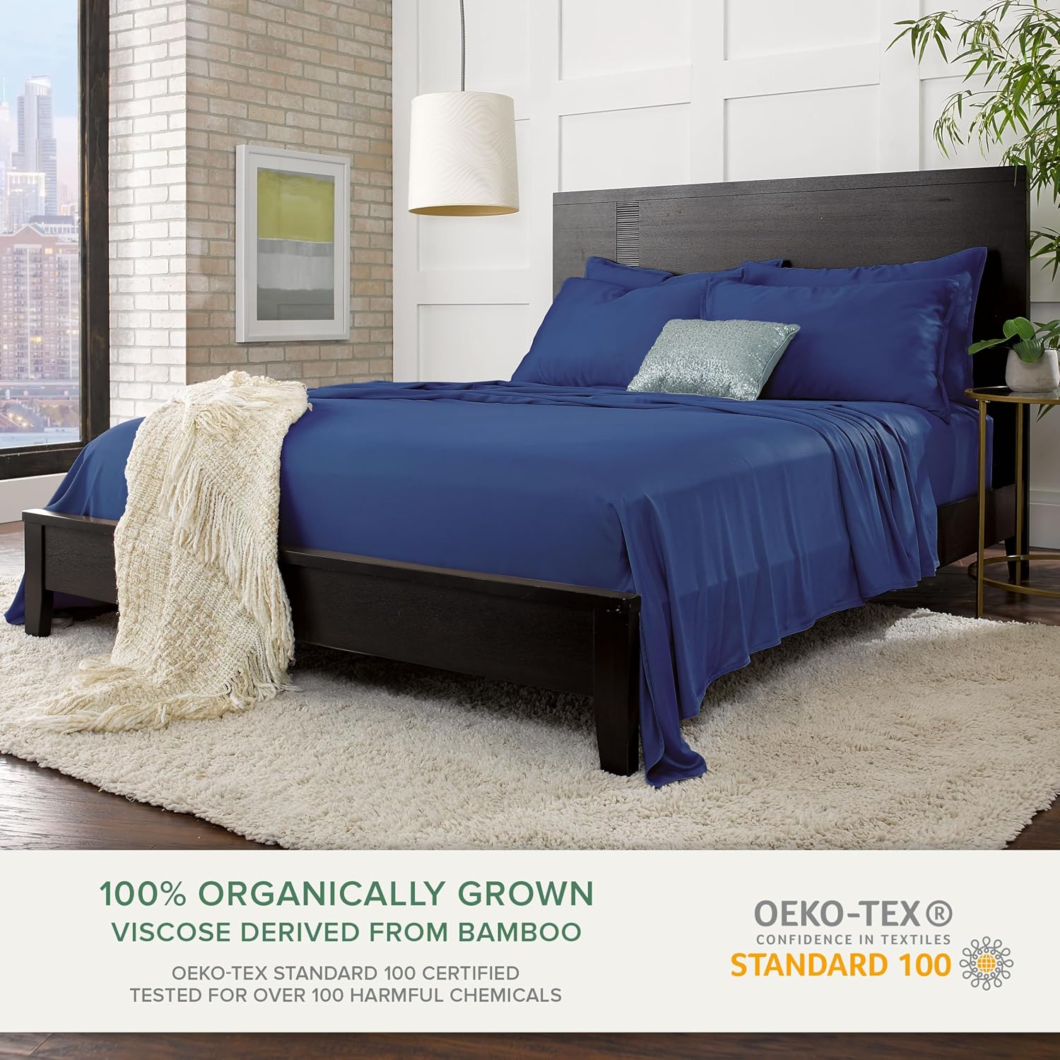 Pure Bamboo Full Bed Sheet Set - 100% Organic Viscose, Luxuriously Soft & Cooling | Cobalt Blue, Double Stitching