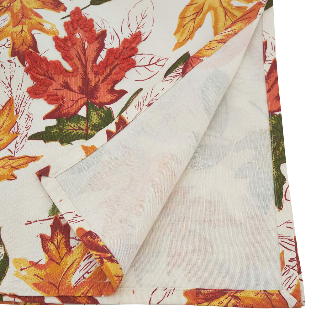 SARO LIFESTYLE L'automne Collection Embroidered Autumn Leaves Tablecloth, 65"x140", Multi