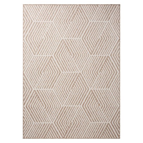 Nicole Miller New York Patio Country Ombre Geo Indoor Outdoor Area Rug, UV Fade Resistant, Low Pile, Beige/Cream, 6'6"x9'2"