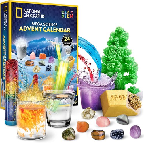 National Geographic 2026 Science Kit - Jumbo Advent Calendar with 24 Days of STEM Experiments & Gemstones for Kids Ages 8-12