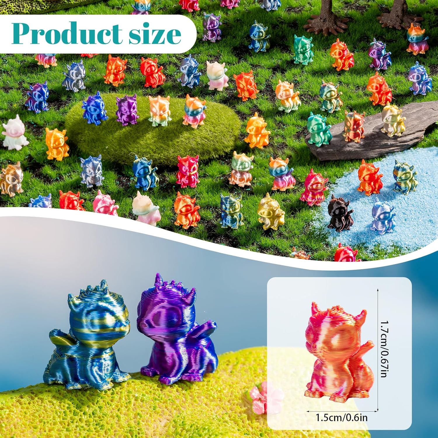 Skiennix Mini 3D Printed Dragon Figurines - 100pcs Tiny Animal Decor for Fairy Gardens & Aquariums