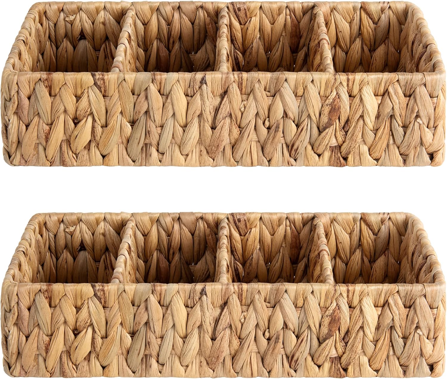 StorageWorks Wicker Storage Baskets - 4-Section Natural Water Hyacinth Organizers | 2-Pack