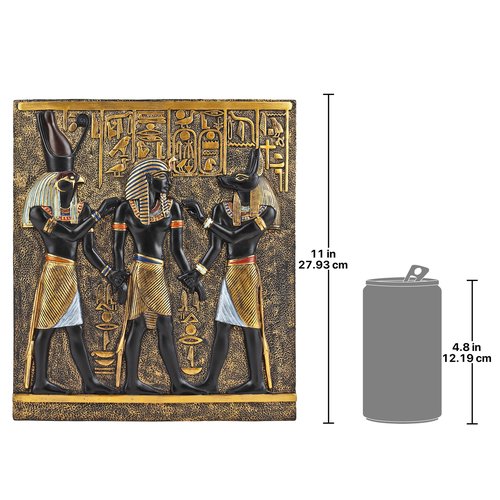 Design Toscano Rameses I Between Horus and Anubis Wall Frieze in Faux Ebony and Gold, 11 Inch