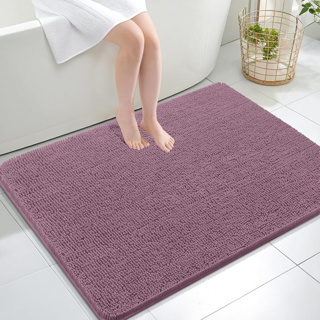 OLANLY Bathroom Rugs - Extra Soft Chenille Bath Mats with Rubber Backing | 40x32, Deep Plum, Quick Dry