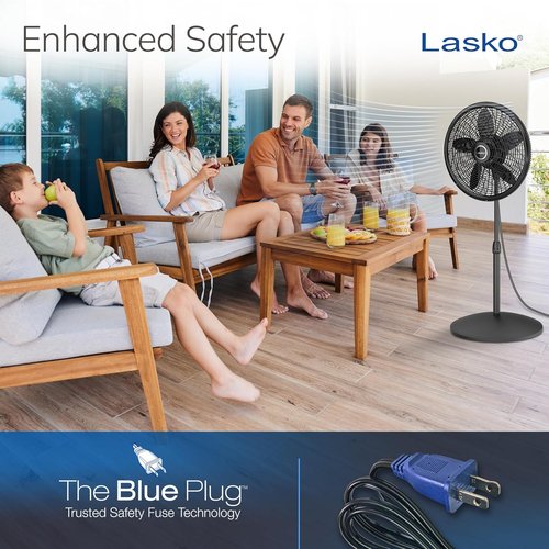 Lasko Pedestal Fan - Oscillating Bedroom Fan with Adjustable Height & 3 Cooling Speeds | 18" Black