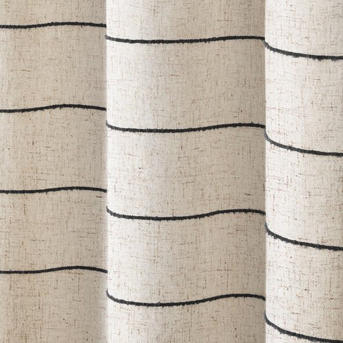 XOGUIBO Black Linen Striped Shower Curtain, Boho Beige Shower Curtains for Bathroom, 72 x 72