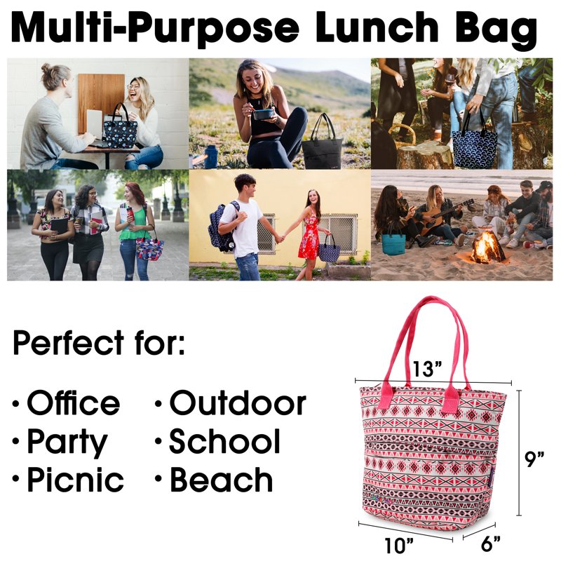 Insulated Lunch Tote Bag for Work & School - Skandi Pink
