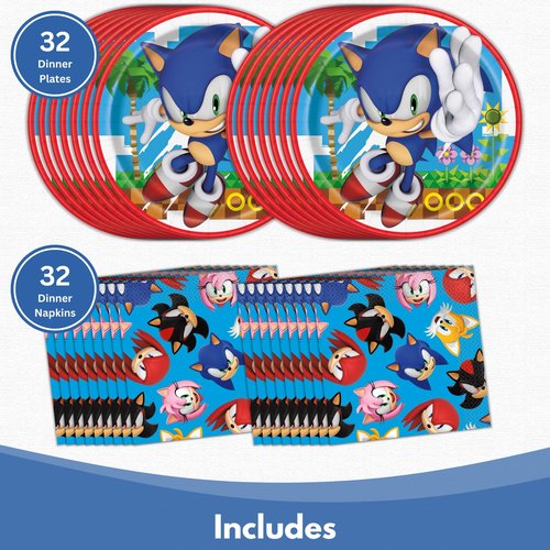 Unique 32 Pack Sonic Plates and Napkins - Sonic Birthday Party Decorations - 32 Plates and 32 Napkins - Party Supplies - Officially Licensed