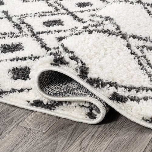JONATHAN Y Caimari Moroccan Diamond Shag White/Gray Indoor Area Rug, 3x5, Bohemian, Contemporary, Easy-Cleaning for Living Room, Bedroom, Kitchen, Pet Friendly, Non-Shedding (MOH412A-3)