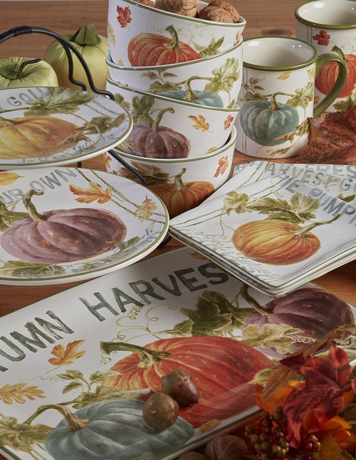 Certified International Autumn Harvest 9" Salad/Dessert Plates and Soup/Cereal Bowls, Set of 8, Multicolor