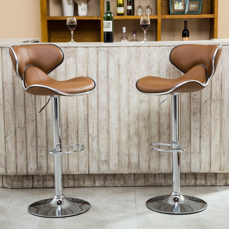 Adjustable Swivel Bar Stool Set of 2 - Cushioned Leatherette - Blue