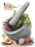 ChefSofi Extra Large 8 Inch 5 Cup-Capacity Mortar and Pestle Set - One Huge Mortar and Two Pestels: 8.5 inch and 6.5 inch - Unpolished Heavy Granite for Enhanced Performance and Organic Appearance