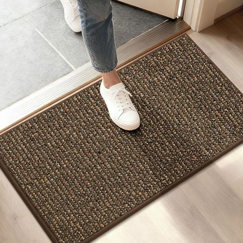 BEQHAUSE Dirt Trapper Door Mat - Non-Slip, Washable Entryway Rug | 17" x 30", Brown, Low Profile Design