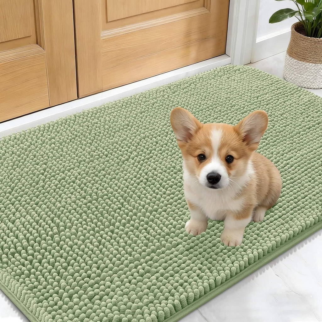 OLANLY Dog Door Mat - Absorbent Non-Slip Chenille Mat for Muddy Paws | 30x17 Inches, Sage Green