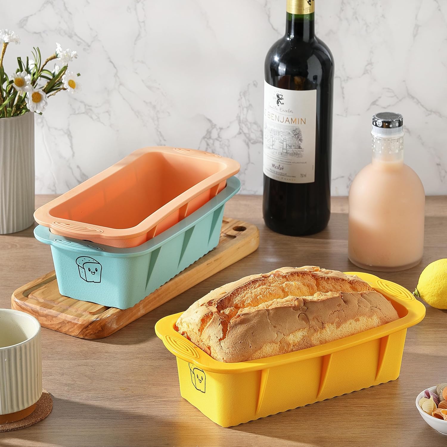 Skiennix Silicone Bread Loaf Pan Set - Non-Stick Baking Pans for Homemade Bread & Cakes | 3 Colors, Dishwasher Safe