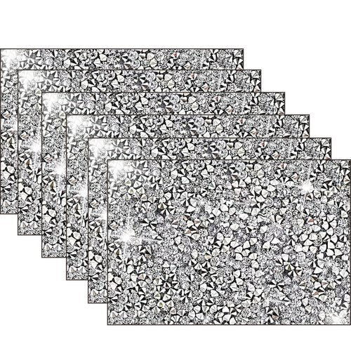 Silver Heat Resistant Square Placemats - Set of 6 with Rhinestone Decor and Sparkly Bling