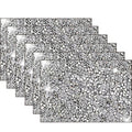 Silver Heat Resistant Square Placemats - Set of 6 with Rhinestone Decor and Sparkly Bling