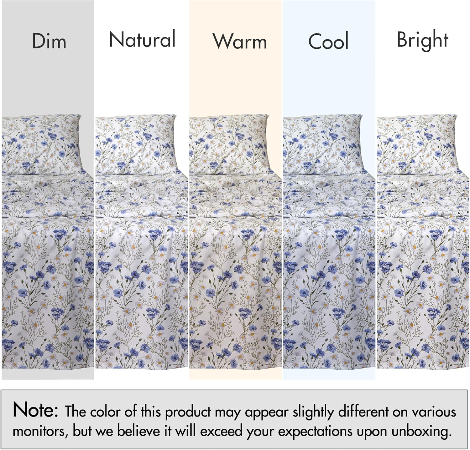 RUVANTI King Size Cotton Sheets - 100% Percale Bedding, Cooling Floral Design, 16" Deep Pocket, 4-Piece Set