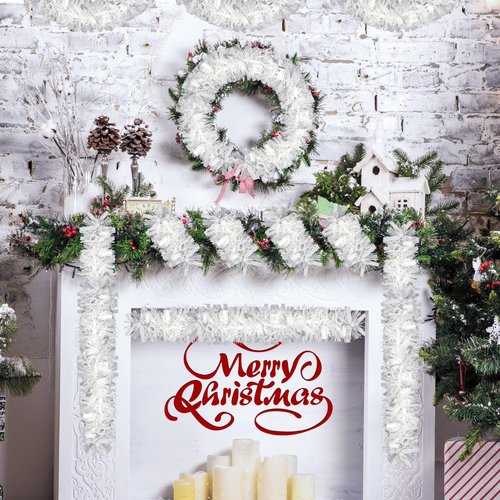 70 Ft Christmas Tinsel Garland Metallic Tinsel Twist Garland Glitter Christmas Tree Hanging Decorations for New Year Party Birthday Holiday Indoor Outdoor Supplies (White)