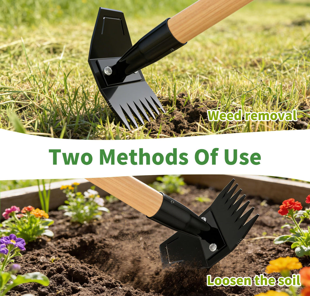 Weed Puller Tool with Long Bamboo Handle, 2 in 1 Garden Hoe&Manual Weed Remover, Weed Rake&Grabber, Gardenia Heavy Duty Uprooting Tool for Yard, Lawn and Garden, 65Inch ﻿