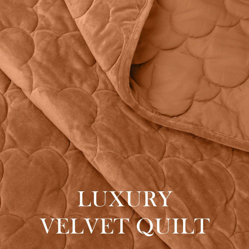 PlushHavenCloud Velvet Quilt Set Queen Size - Luxury Lightweight Velvet Bed Comforter & 2 Pillow Shams | Oversized Coverlet Bedspread 3 Piece | Oeko-TEX All Season Bedding Caramel