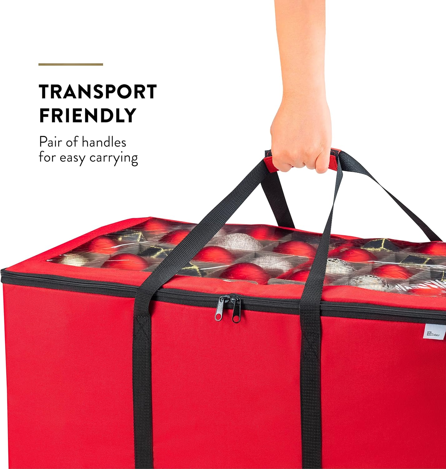 ZOBER Christmas Ornament Storage Box - Organize 200 3-Inch Ornaments with Individual Trays - Durable Red 600D Oxford Fabric