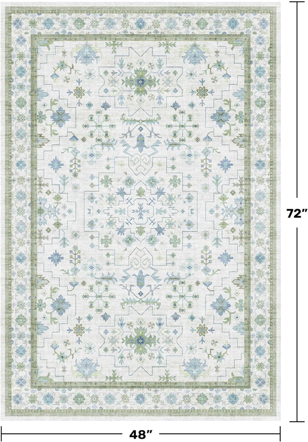 Oushak 4x6 Boho Pastel Rug - Low Pile, Non-Slip, Stain Resistant Throw for Living Room, Kitchen & Entryway