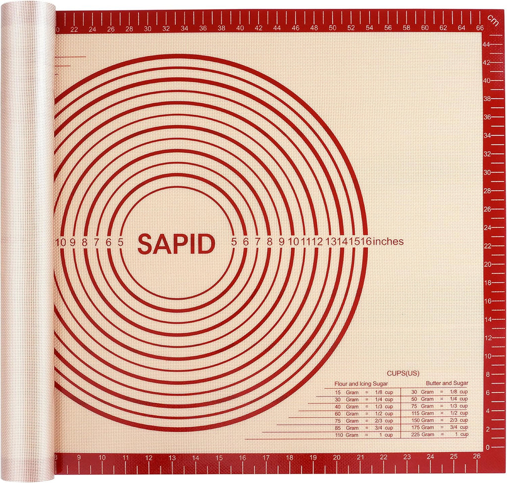 Sapid Extra Thick Silicone Pastry Mat - Non-Slip Baking Surface with Measurements | Extra Large 20" x 28" Red