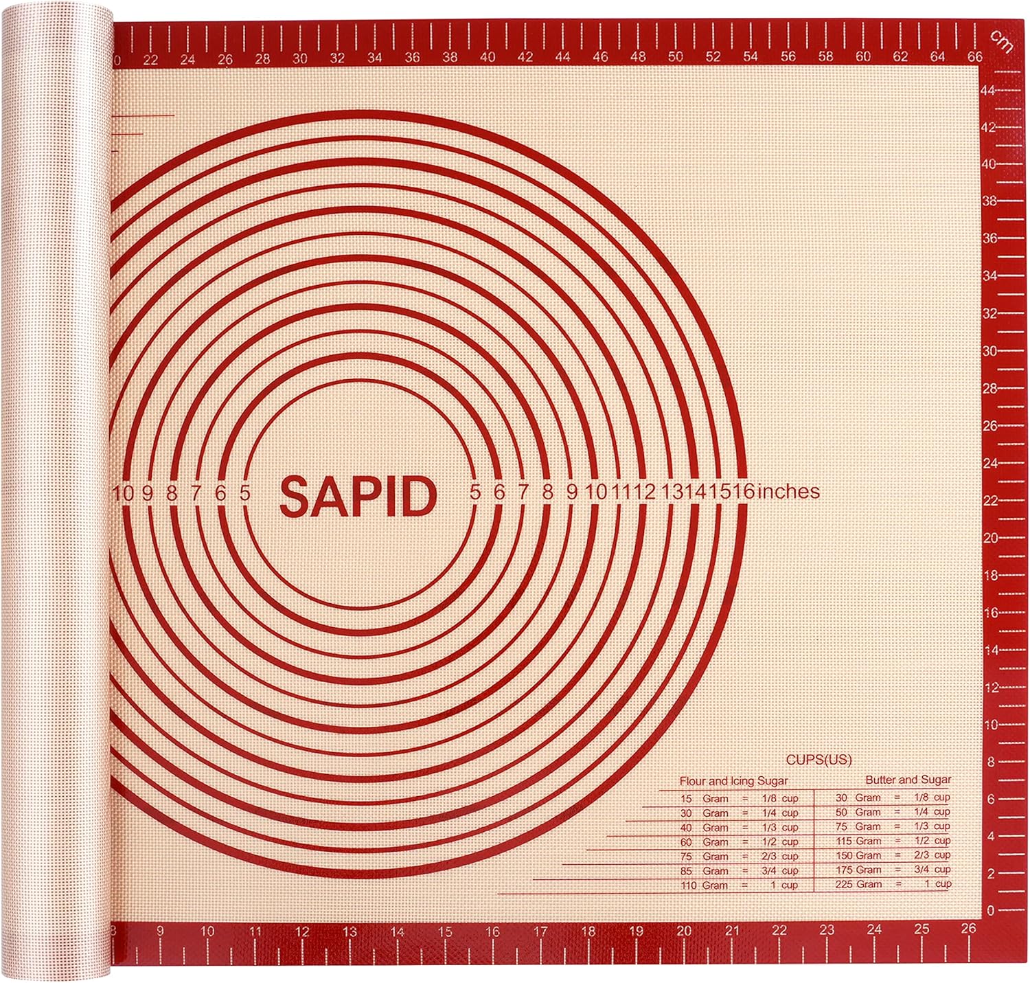 Sapid Extra Thick Silicone Pastry Mat - Non-Slip Baking Surface with Measurements | Extra Large 20" x 28" Red