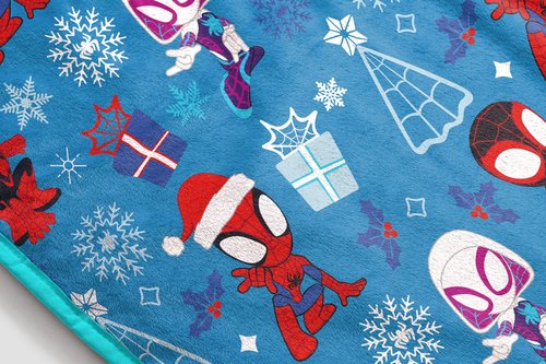 Jay Franco Kids Christmas Plush Throw Blanket – 40 x 50 Inch Soft & Cozy Fleece Throw for Holiday Bedroom & Couch Décor, Official Licensed Product, Blue - Spidey and Friends