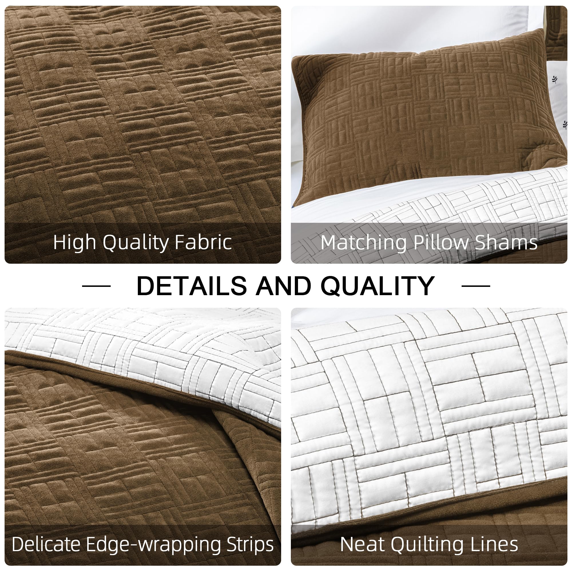 Elegant Life Blue Label Collection Lightweight Microfiber Embroidery Bedding 3 Piece Quilt Set with 1 Quilt and 2 Pillow Shams, Queen Size Quilt 90’’ x 92’’/1+Shams 20” x 26”/2, Autumn Brown Color