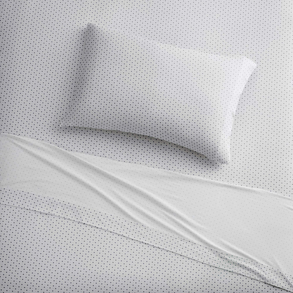 Brielle Home Jersey Knit Cotton Sheet Set - Breathable, Soft, T-Shirt Fabric - Polka Dot Navy, Cal King