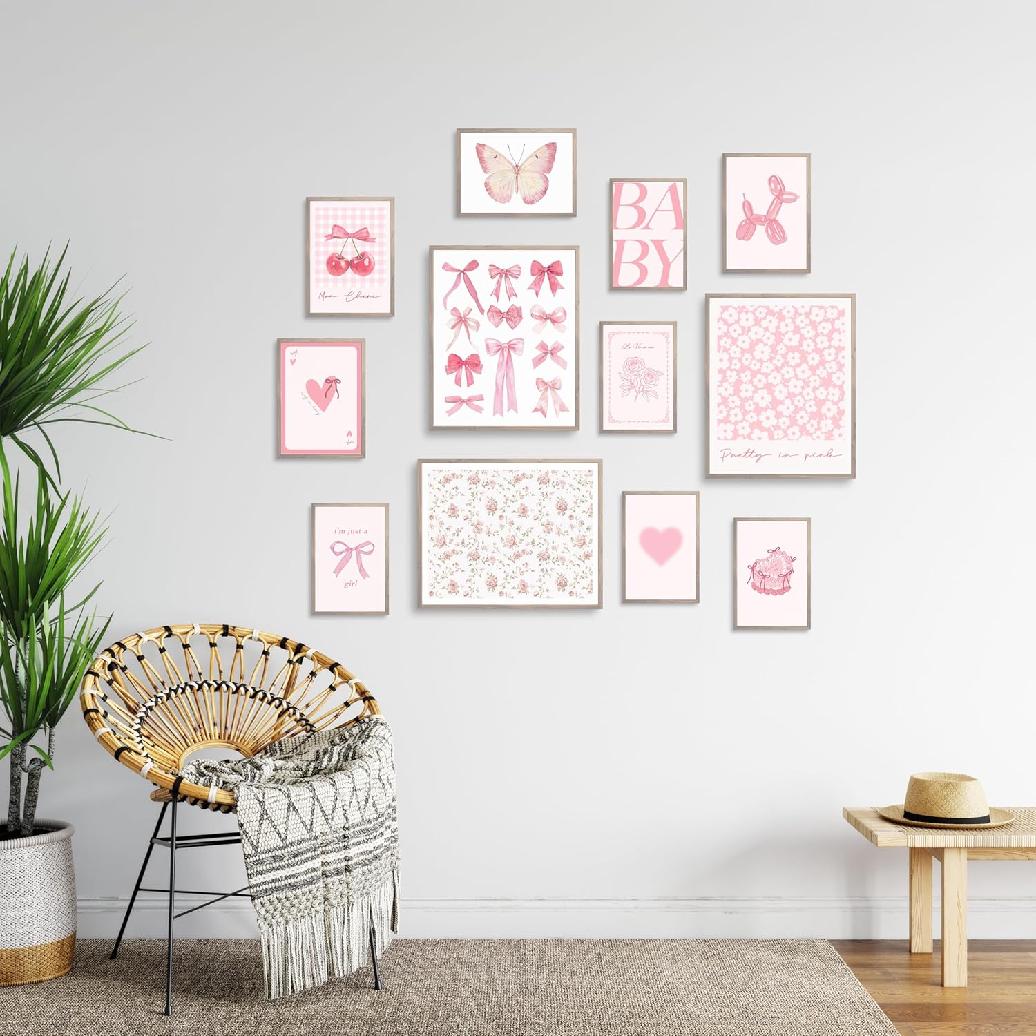 TwoDays Pink Coquette Wall Art | Aesthetic Light Pink Bows Posters for Girls' Dorm | Set of 12 Unframed (8" x 10" Largest)