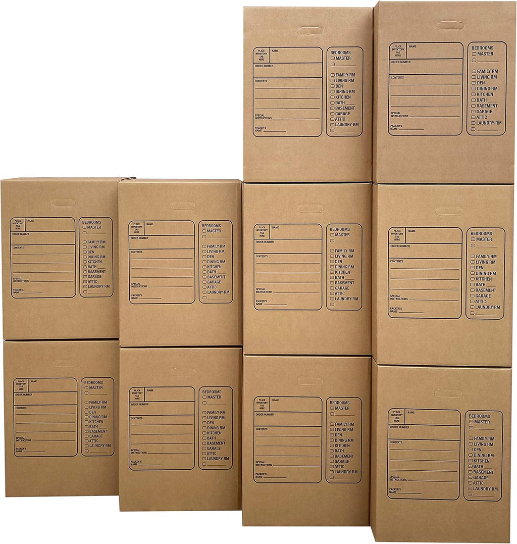 Uboxes Moving Boxes - Premium Large with Handles | 10 Pack, 18 x 18 x 24 Inches, Brown