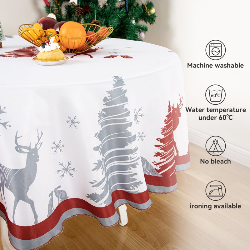 Christmas Tablecloth Rectangle - White 60x84in - Red Pine Tree