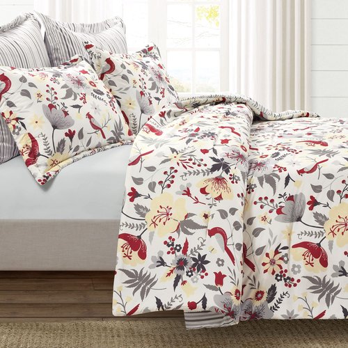 Lush Decor Blooming Garden Reversible 5 Piece Comforter Set, King, Gray