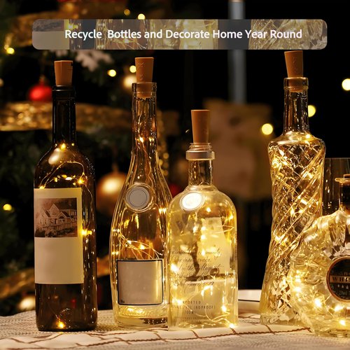 VIGROS Wine Bottle Lights with Cork, 20-LED 6.56ft 6-Pack DIY String Light with Battery up to 120hrs Work for Party Wedding Christmas Festival Bar Home Decoration, Warm White Jar Light Indoor Outdoor