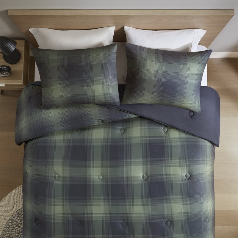 Mainstays Green Shadow Plaid Comforter Set - Full/Queen, 3-Piece Bedding
