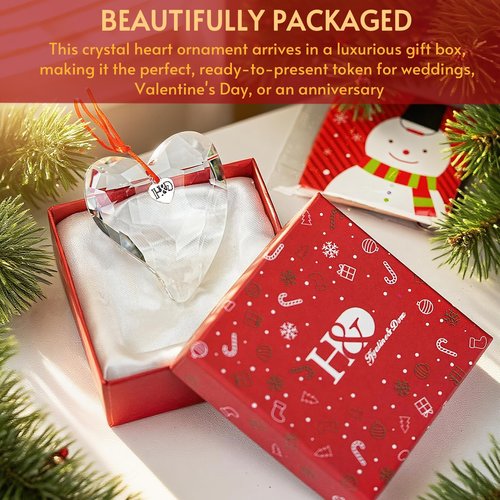 H&D HYALINE & DORA Valentine's Day Heart Ornament Clear Heart Crystal Ornaments 2026 Glass Prism Hanging Ornament for Party Home Wedding Decor