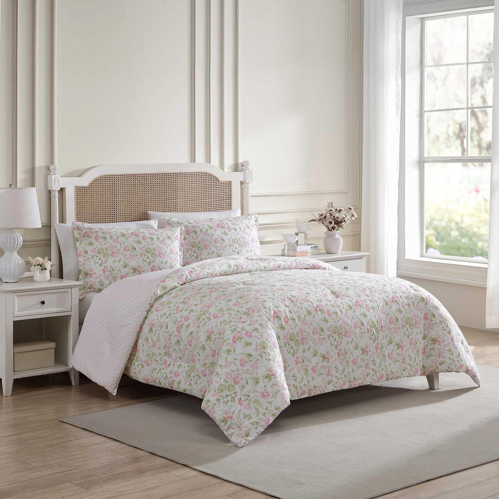 Laura Ashley – Twin Comforter Set, Soft Bedding with Matching Sham, Textured Floral Room Decor, College Dorm Room Essentials (Morning Gloria Pink)