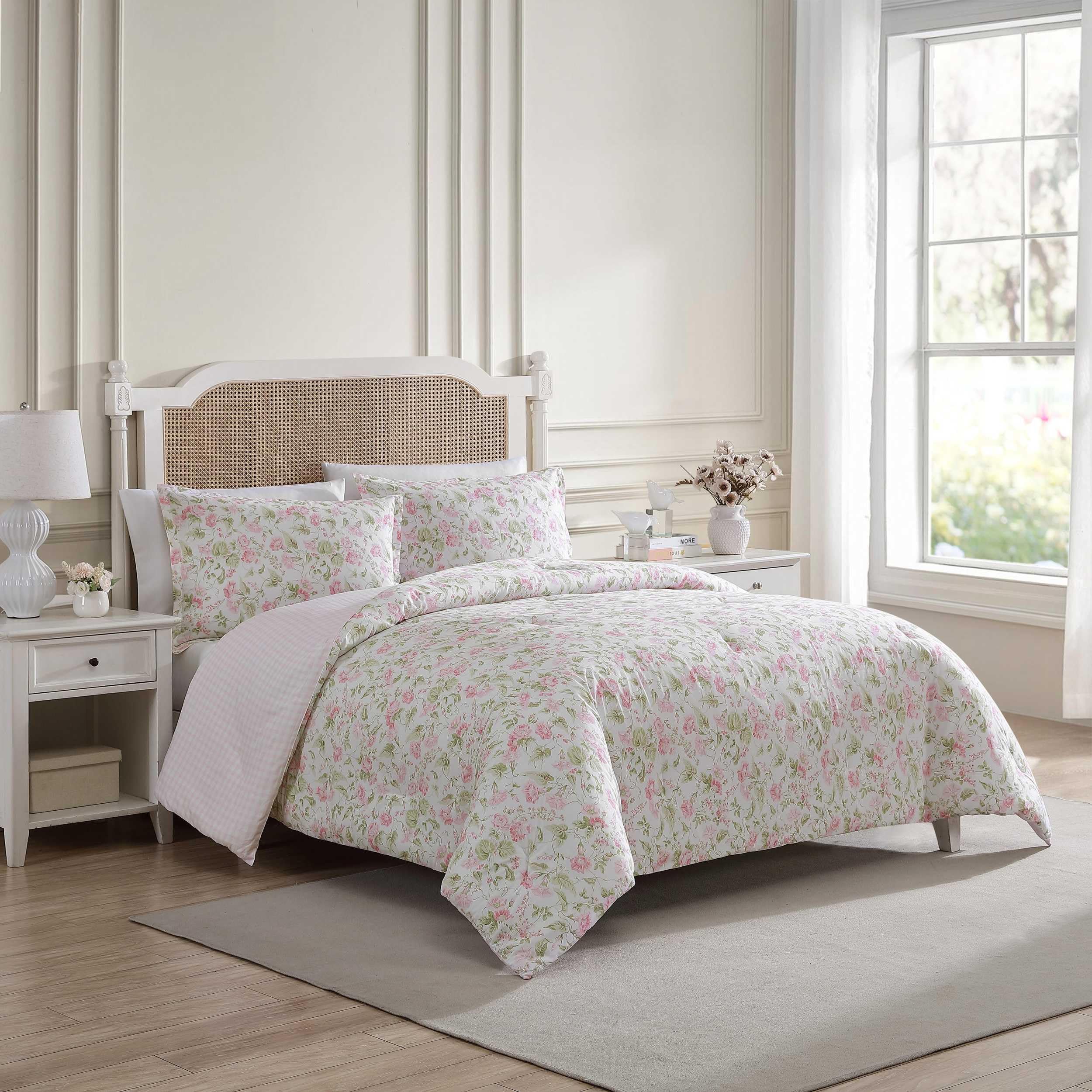 Laura Ashley – Twin Comforter Set, Soft Bedding with Matching Sham, Textured Floral Room Decor, College Dorm Room Essentials (Morning Gloria Pink)