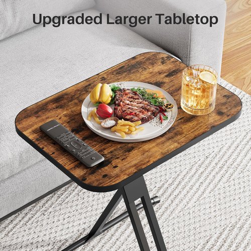 Kitstorack Set of 2 No-Assembly Folding Table, TV Trays with Rounded Metal Edges, Extra Tall and Large Snack Sofa Side End Table for Eating on Couch or Bed, Portable Dinner and Laptop Table, Brown