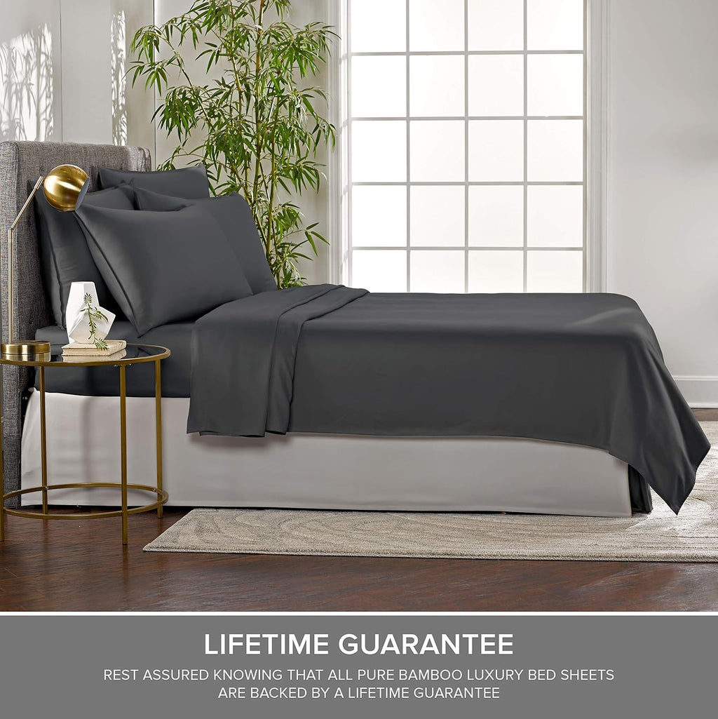 Pure Bamboo Short Queen Sheets - 100% Organic Viscose, Soft & Cooling Bed Set (60"x75") | Charcoal Color, 2-Year Quality Promise