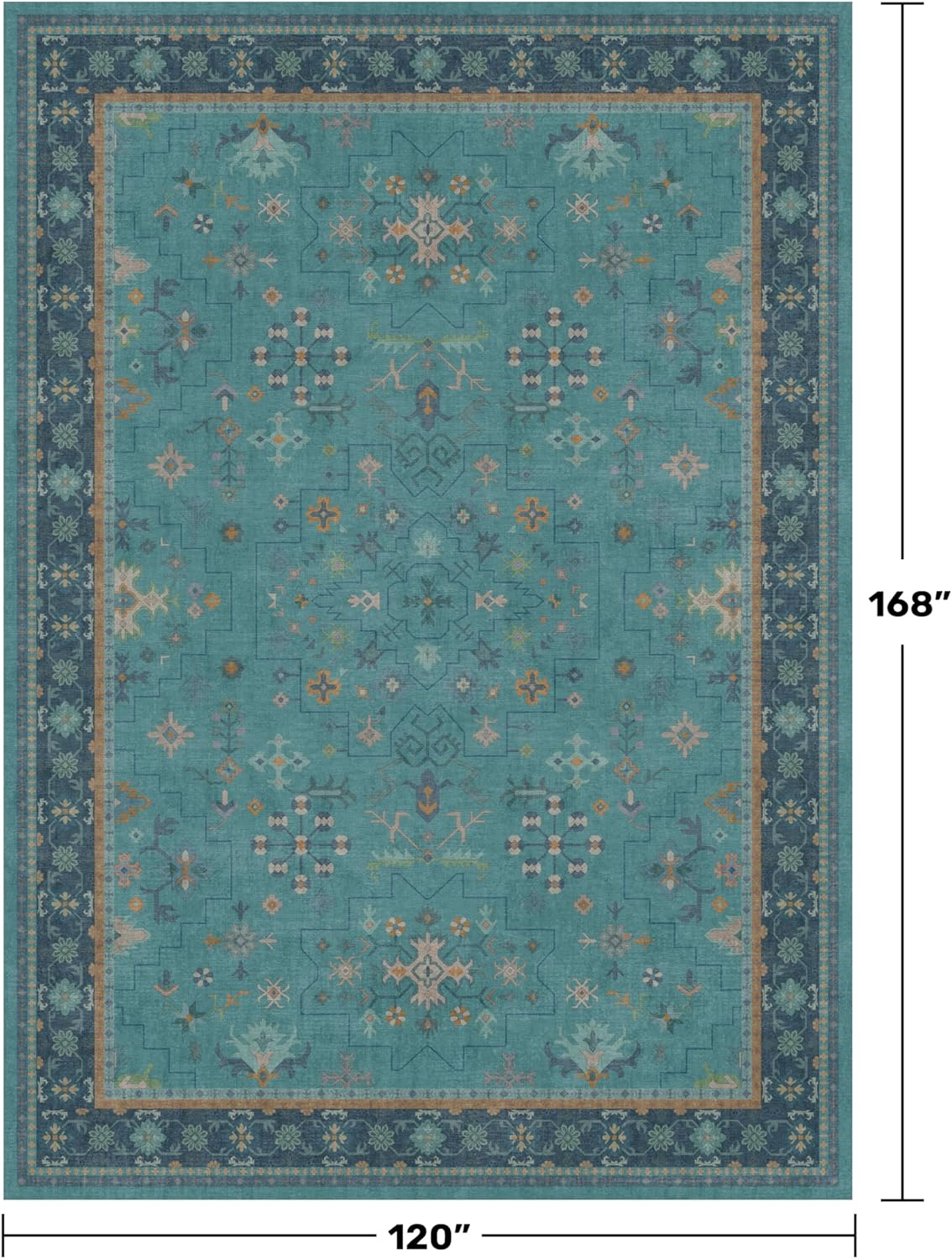 Teal Boho Area Rug by [Brand Name] - Washable Geometric Floral Design, Non-Slip Soft Carpet for Living Room & Dining Room