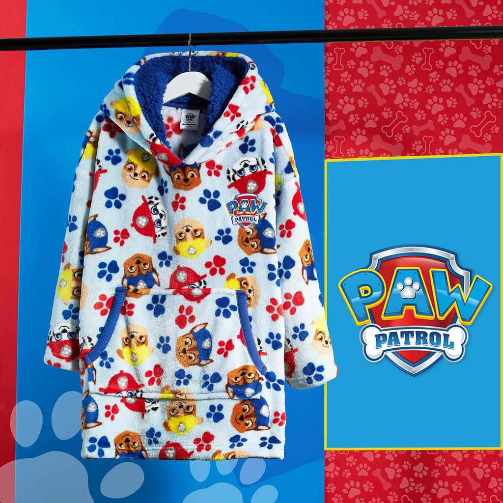Paw Patrol Blanket Hoodie for Kids Toddlers, Fleece Wearable Blanket with Sherpa Hood, Marshall Rubble Chase Gifts for Kids (Blue, 2-4 Years)