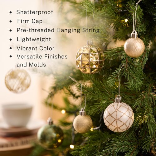 DecorbyHannah Christmas Ornaments Set Decorations, 21ct Green and Gold Emerald Vintage Christmas Tree Ornaments, Shatterproof Plastic Decorative Hanging Ball Bulk for Xmas Holiday Indoor Party Decor