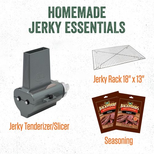 LEM Products Jerky Hanger with 9 Skewers, Backwoods Original Jerky Seasoning, Folding Rack for Oven or Smoker, Stainless Steel