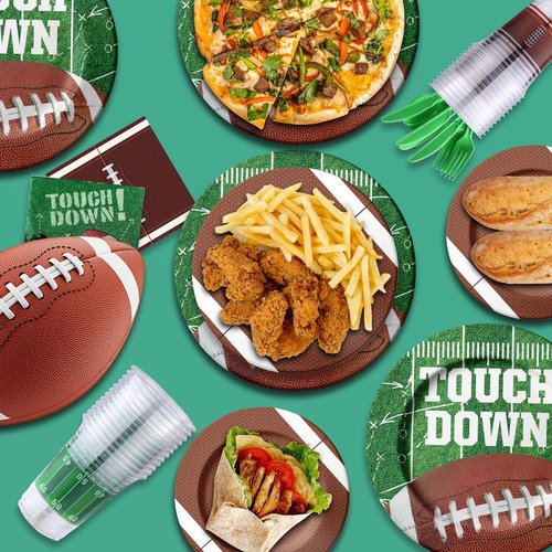 173PCS Football Party Supplies Kit for 24 Guests - Football Birthday Party Supplies with Paper Plate Napkin Big Cup Cutlery Banners Touchdown Tablecloth Tailgate Party Decorations(B)